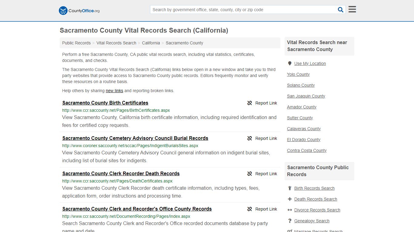 Sacramento County Vital Records Search (California) - County Office